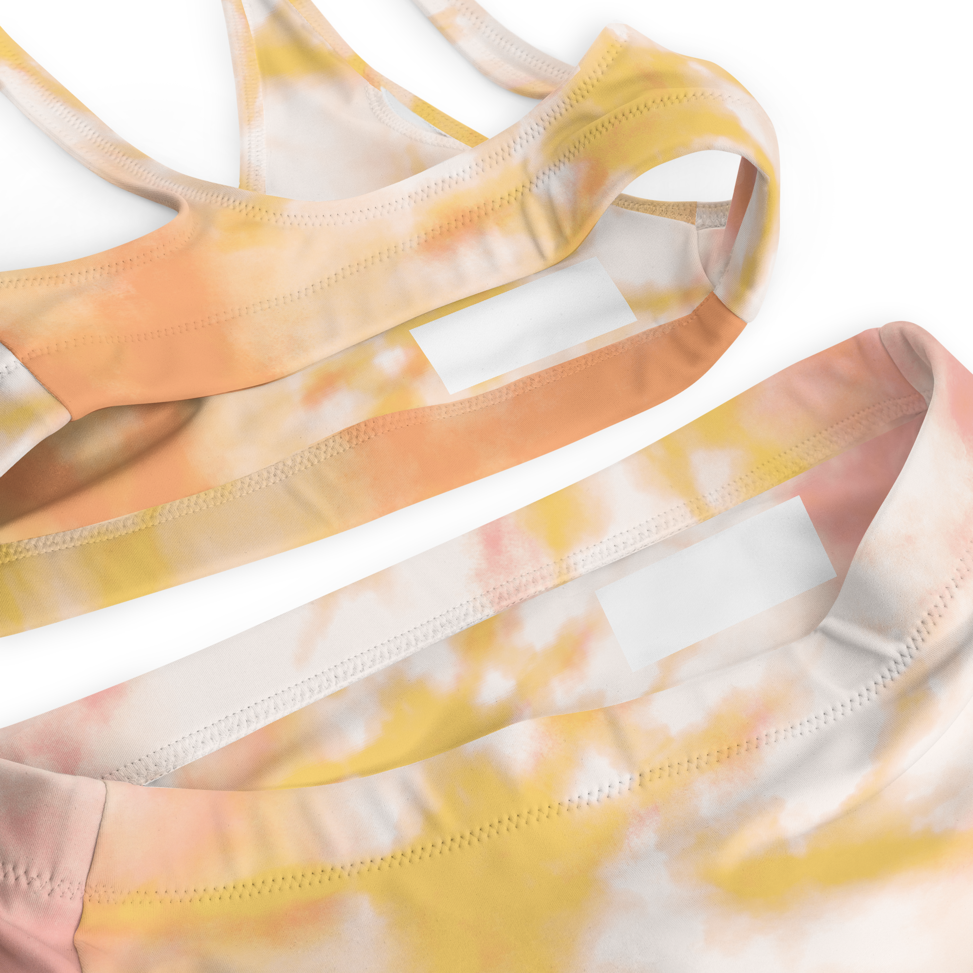 Recycelter High-Waist-Bikini in Gelb und Weiß im Batik-Design