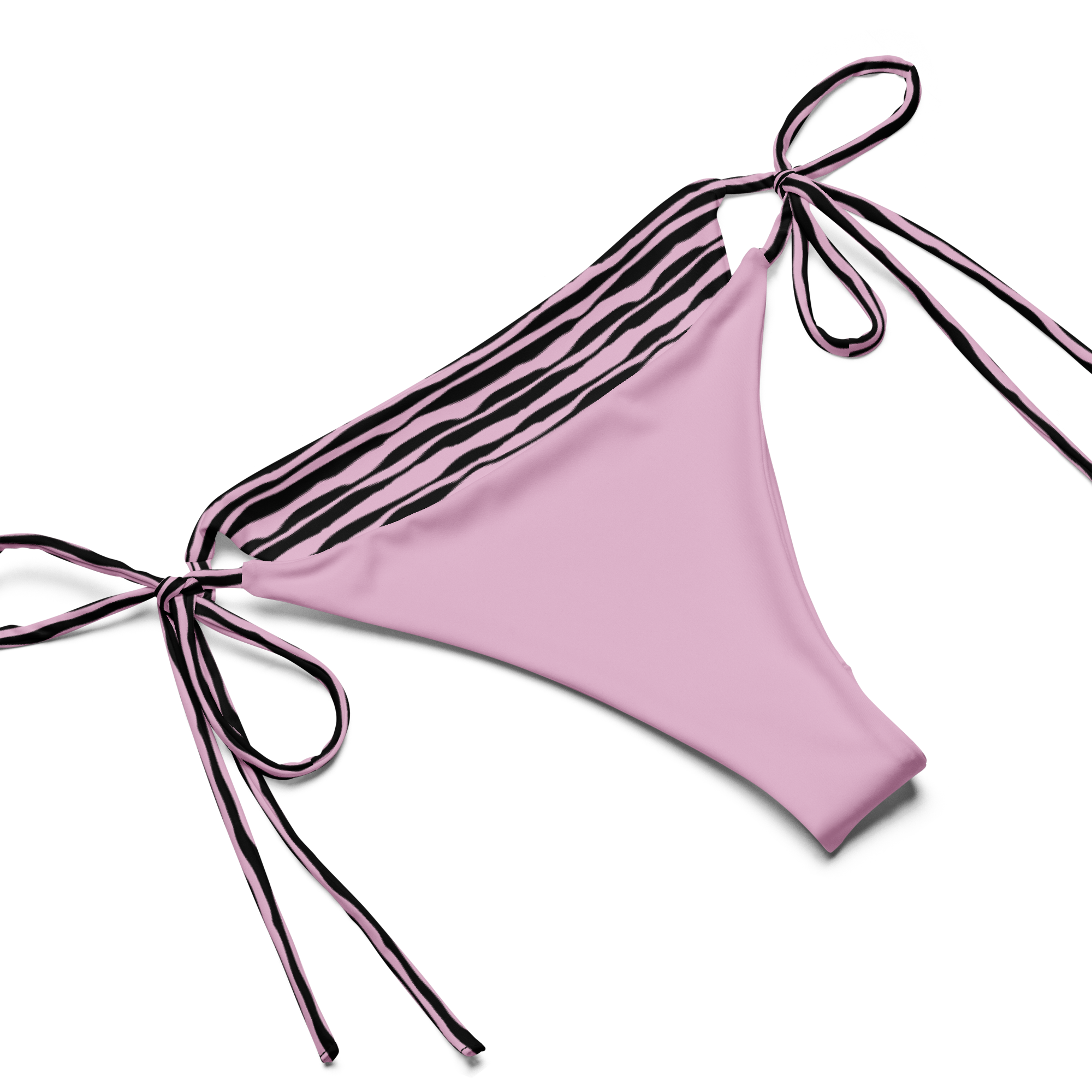 Kleiner rosafarbener String-Bikini mit schwarzen Linien