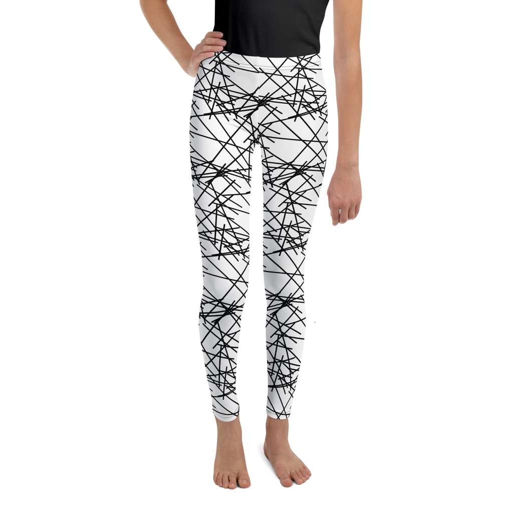 Youth Leggings in white and black geometric pattern