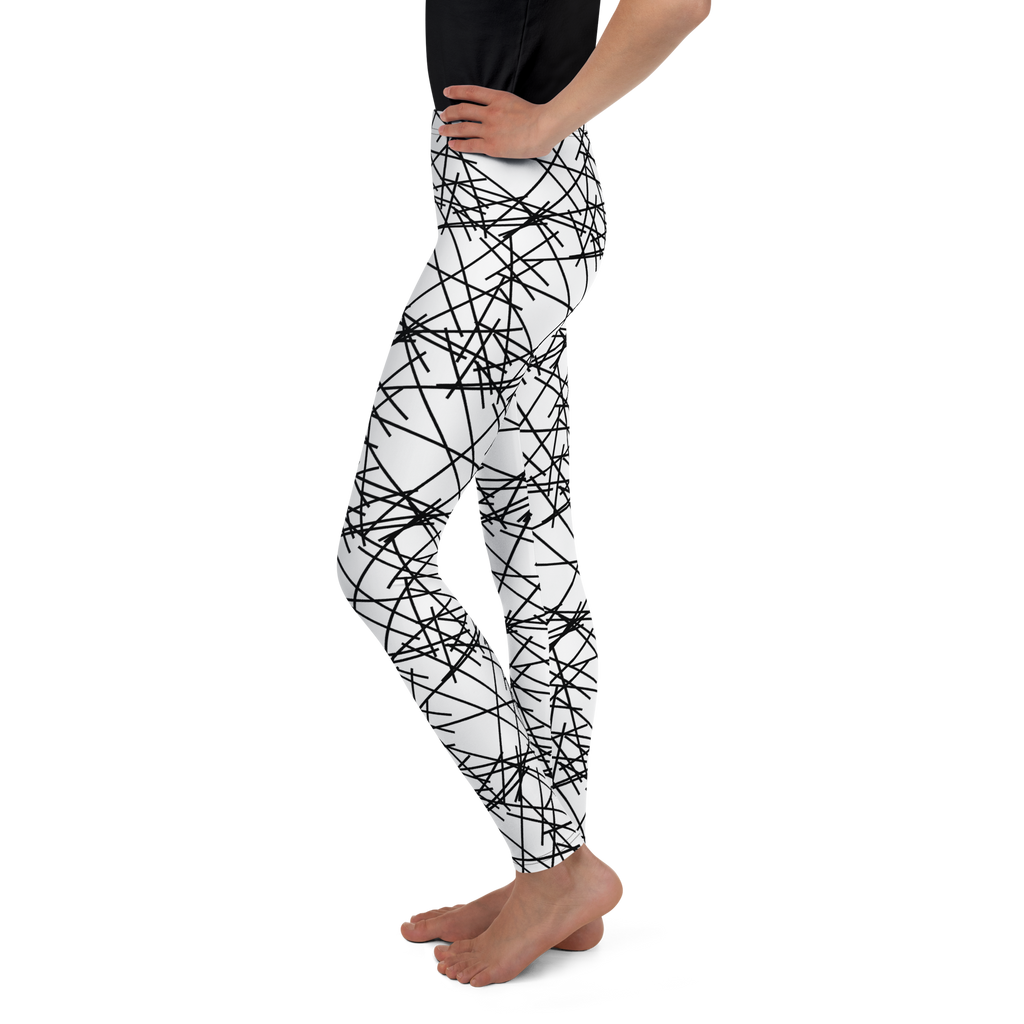 Youth Leggings in white and black geometric pattern