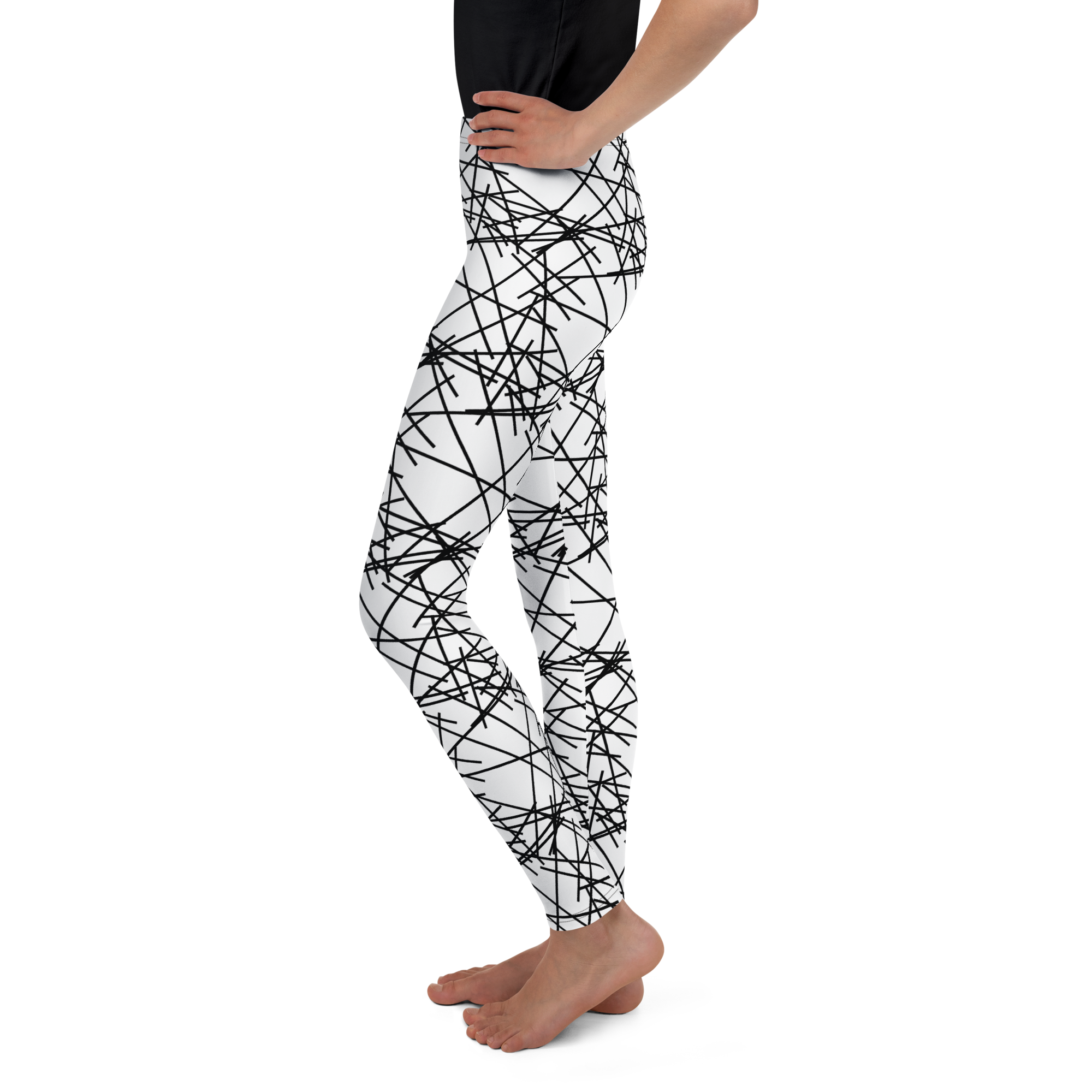Youth Leggings in white and black geometric pattern