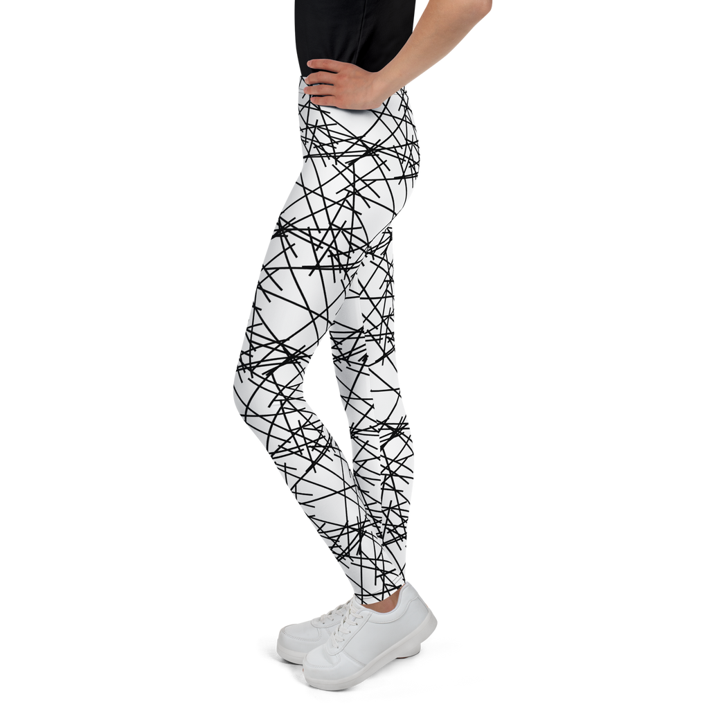 Youth Leggings in white and black geometric pattern