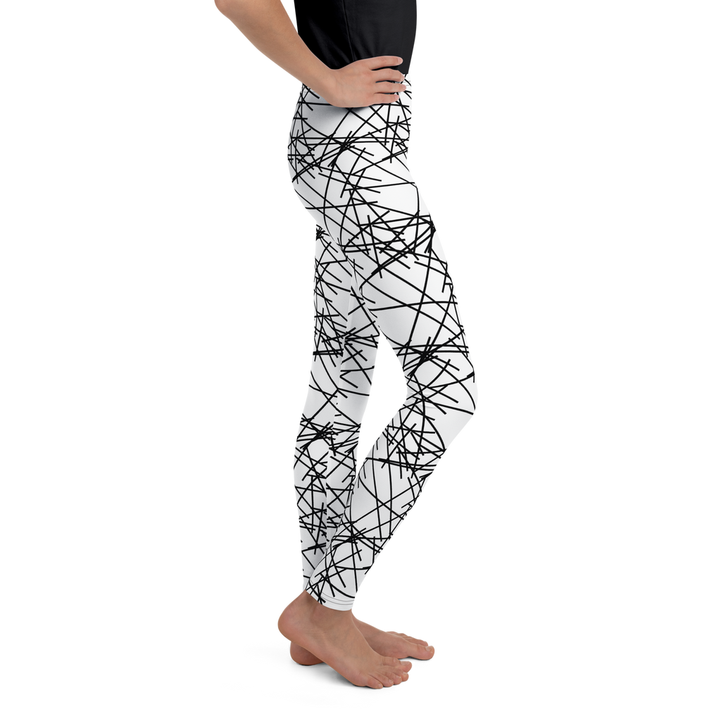 Youth Leggings in white and black geometric pattern