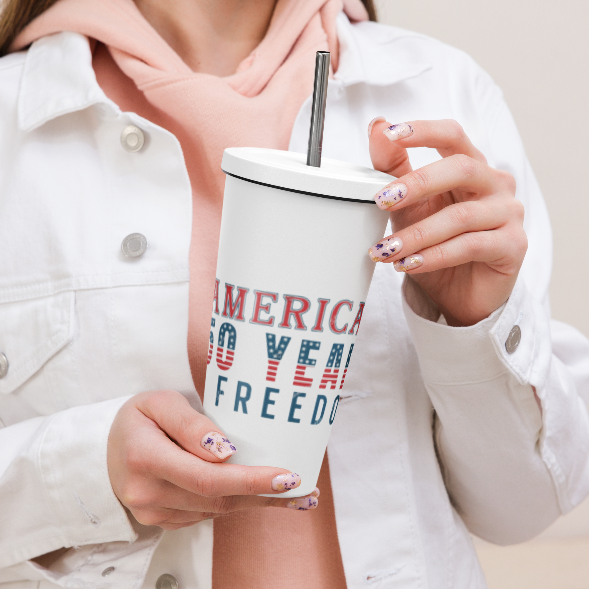 USA Insulated high grade stainless steel tumbler with a straw