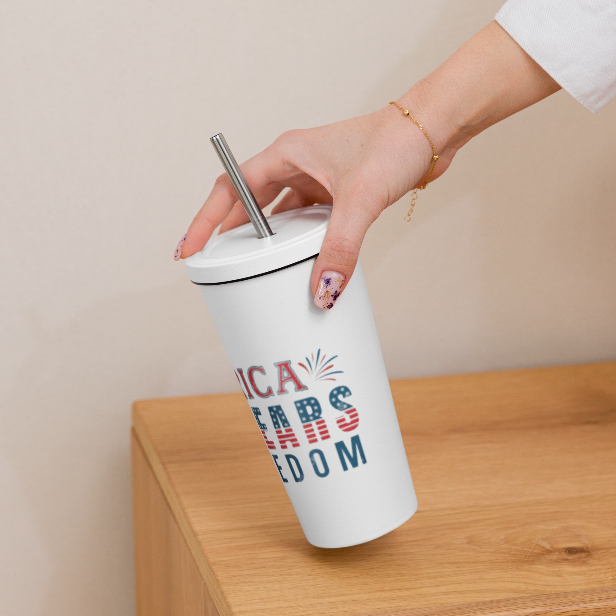 USA Insulated high grade stainless steel tumbler with a straw