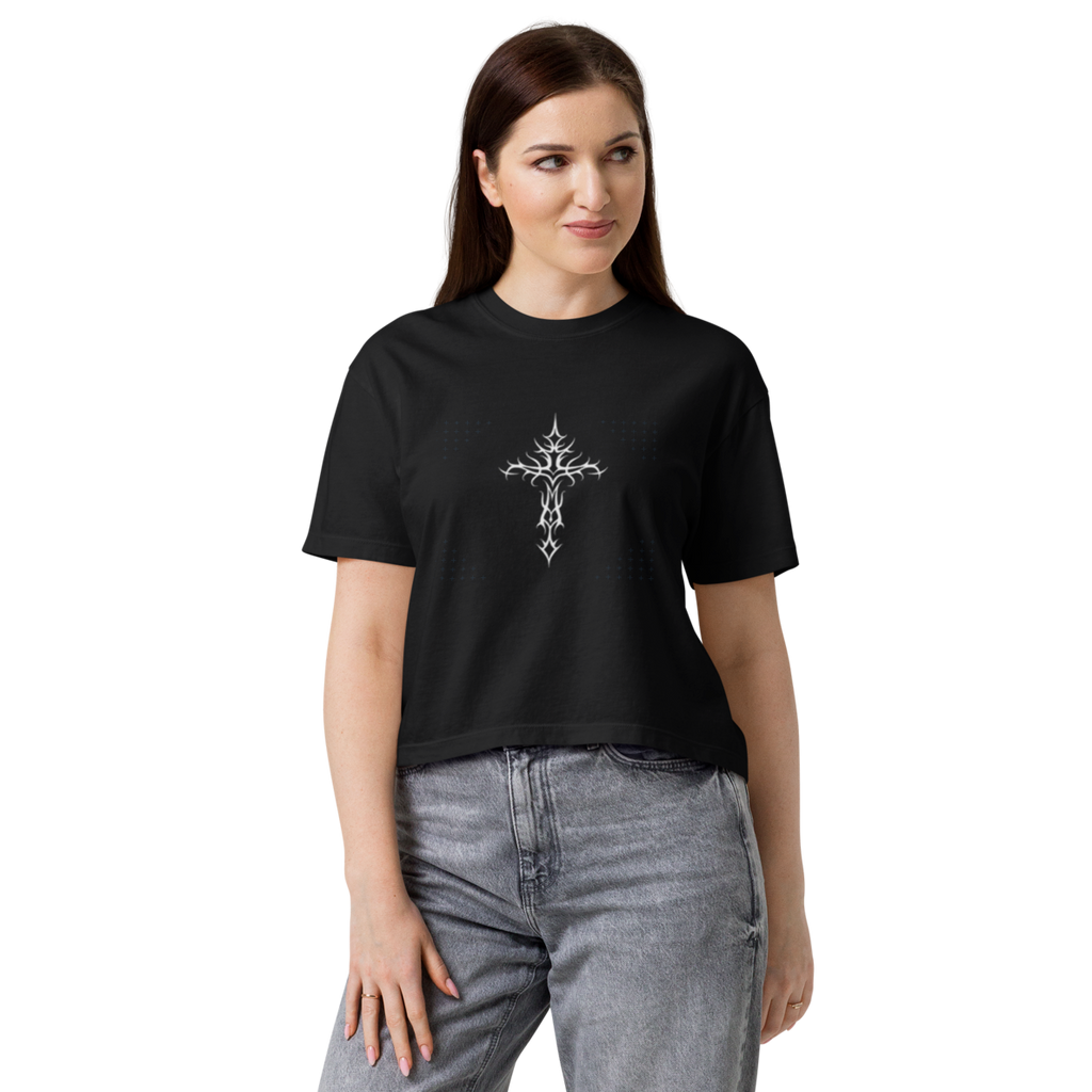 Women’s heavyweight boxy tee with Cross